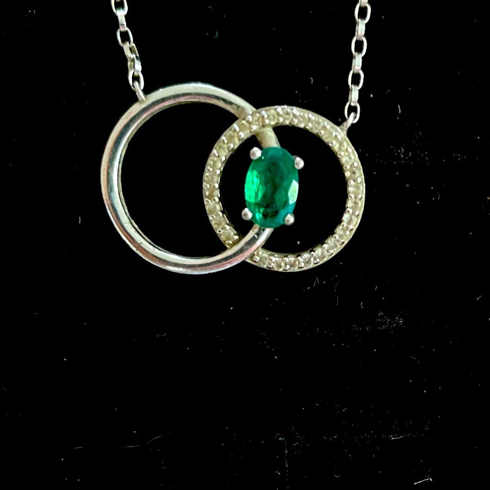 Lab grown emerald on sterling silver chain